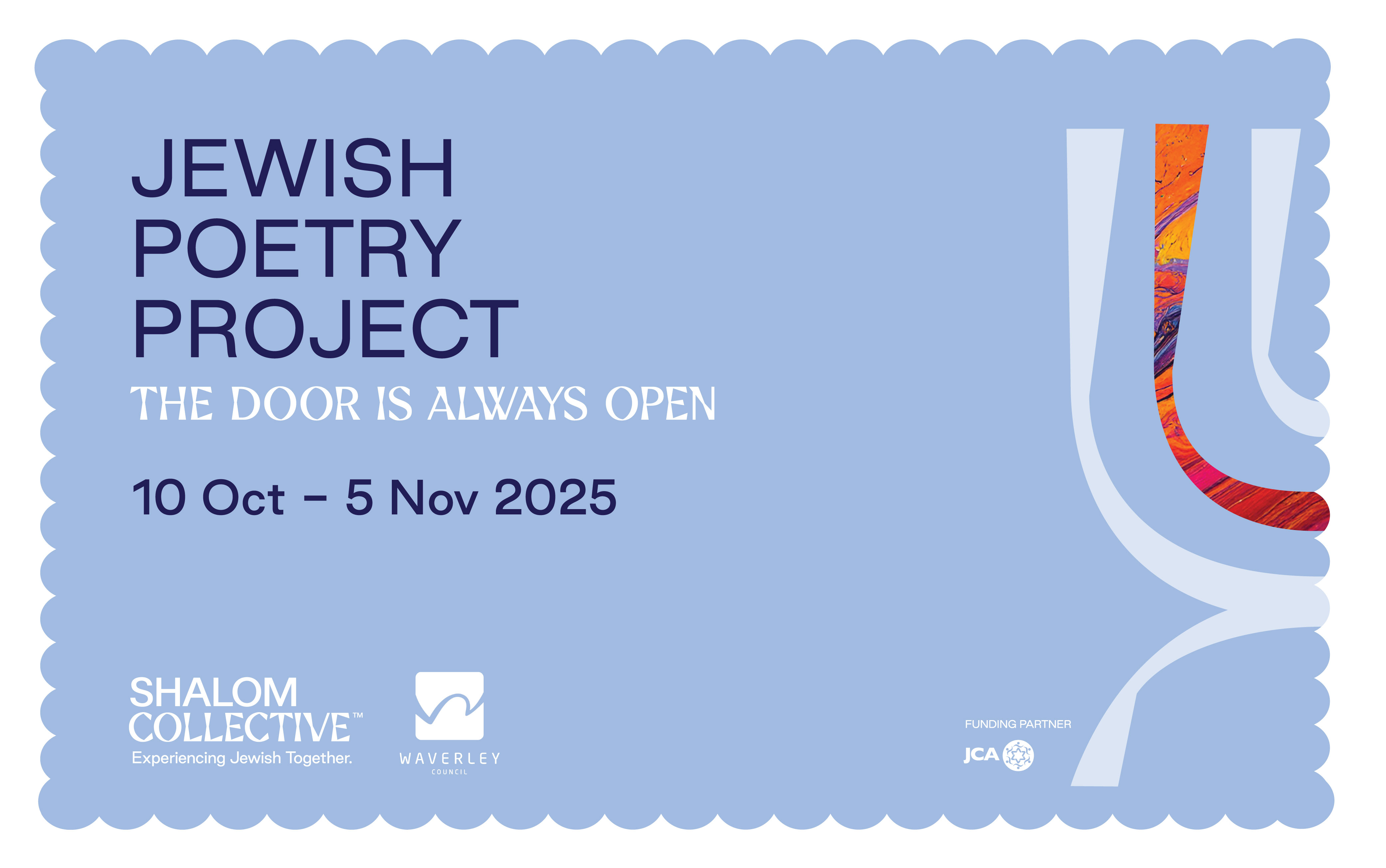 Blue Background with Jewish Poetry Project, 10 Oct - 5 Nov 2035 and supported logos