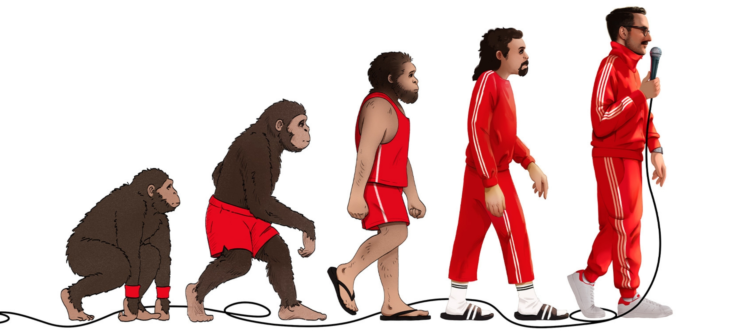 5 drawings showing the evolution of a Chimpanzee into Daniel