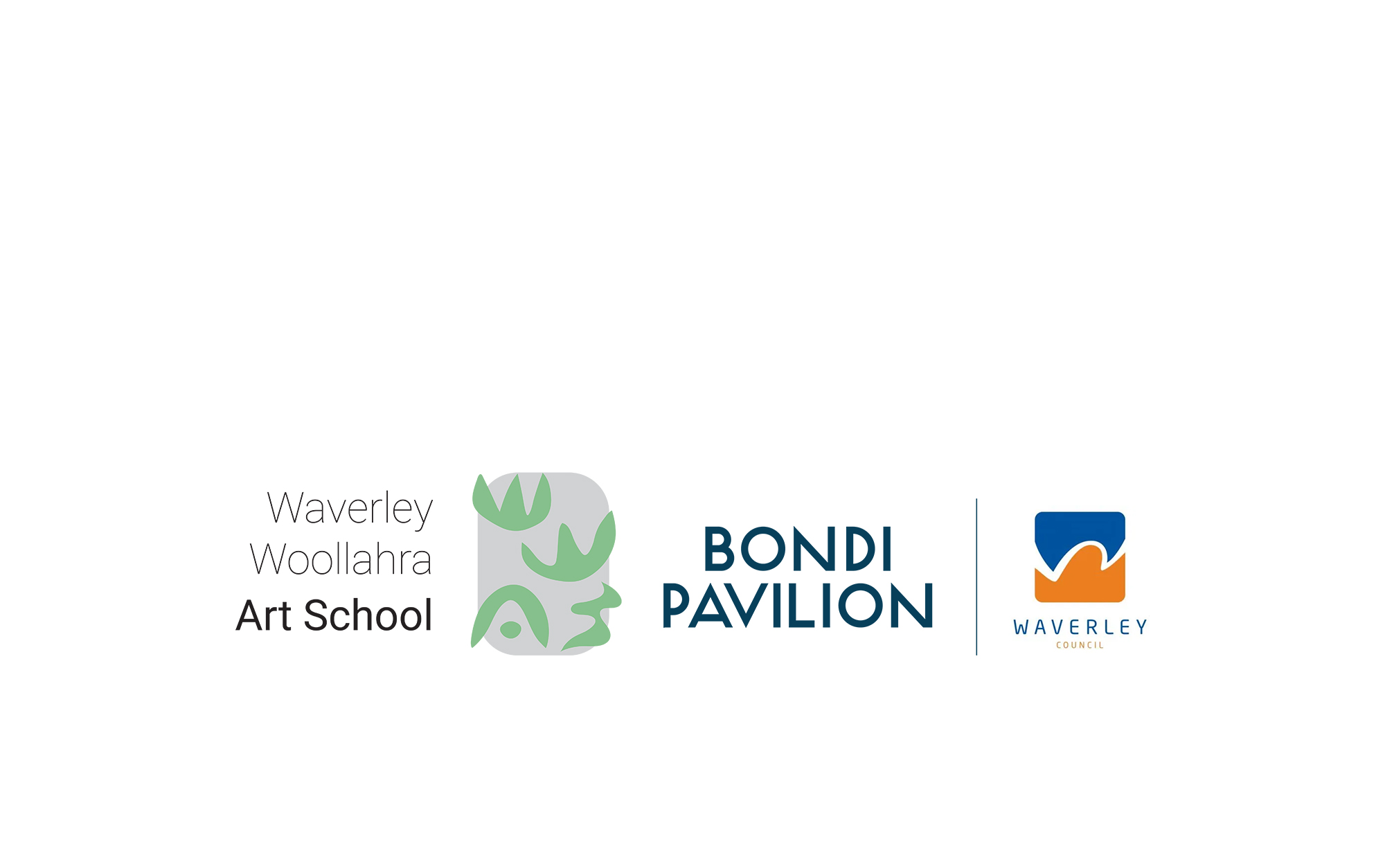 Logos of the Waverley Art Prize, Waverley Woollahra Art School, Bondi Pavilion and Waverley Council. 