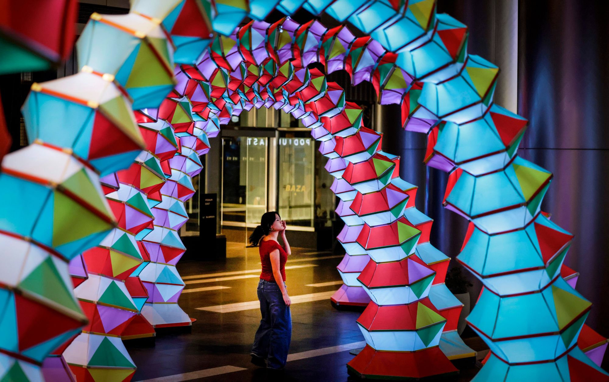 The immersive Accordion installation showcases light, colour and sound.