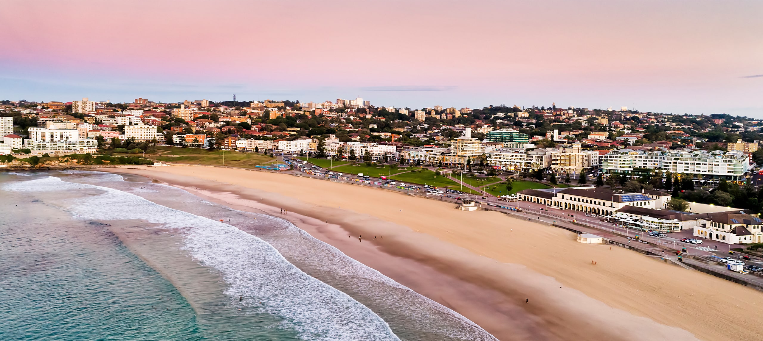 Drone image of Bondi Pavilion at Bondi Beach