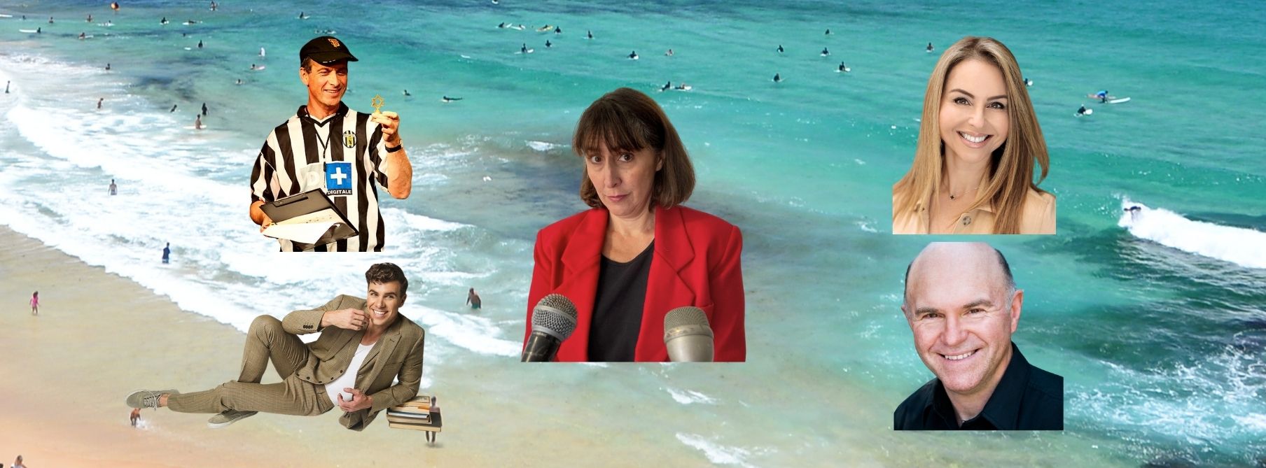 Bondi Theatre Company 2025 headshots of artrists over water